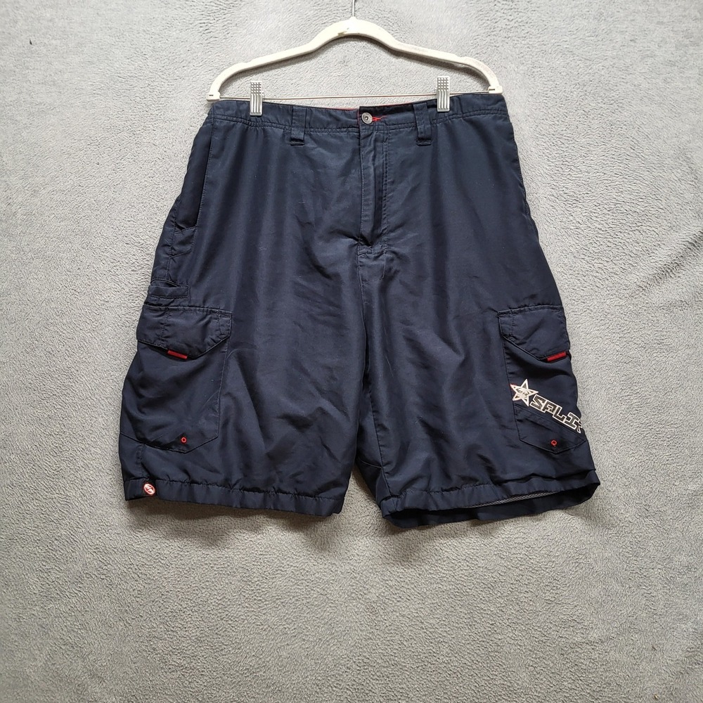 Split Men Shorts 36 Navy Cargo Star Logo Button Zipper Contrast Trim
